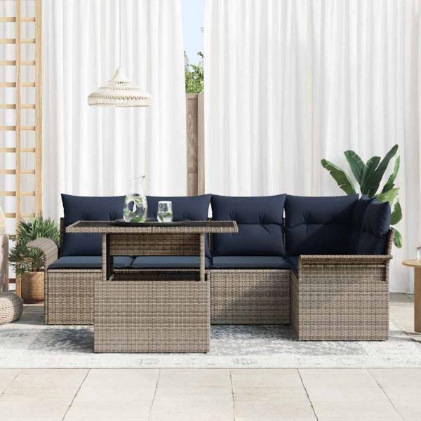 Gartensofa-set mit Kissen 6 pcs Grau Poly-Rattan