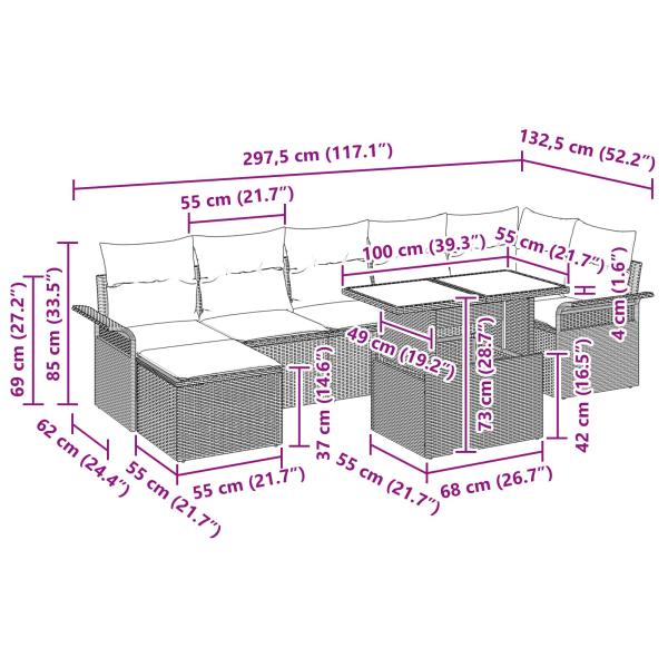 Sofa Set mit Kissen 8 pcs Braun Poly-Rattan