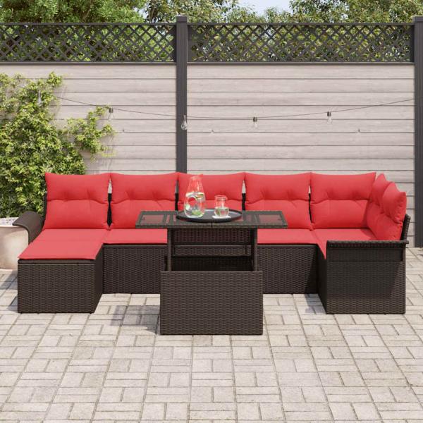 Sofa Set mit Kissen 8 pcs Braun Poly-Rattan