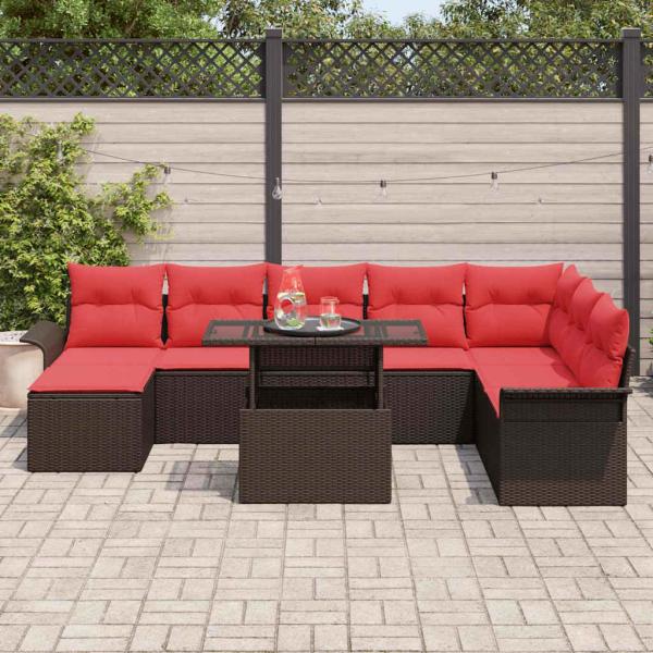 Gartensofa-set mit Kissen 9 pcs Braun Poly-Rattan