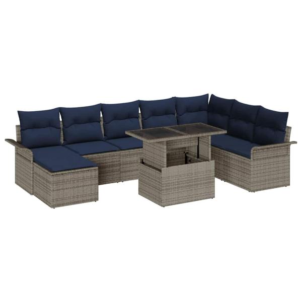 Gartensofa-set mit Kissen 9 pcs Grau Poly-Rattan