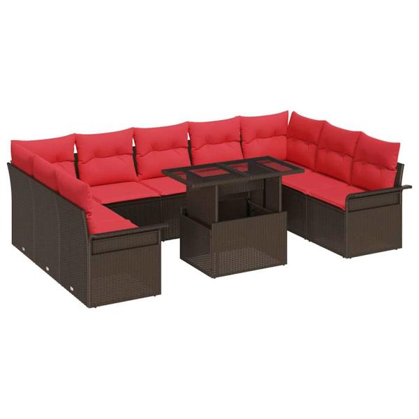 Sofa Set 10 stk. Braun Poly-Rattan