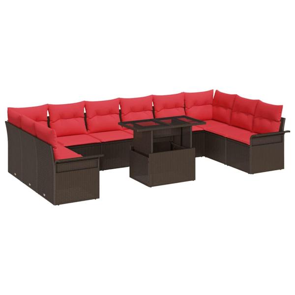 Sofa Set mit Kissen 11 pcs Braun Poly-Rattan