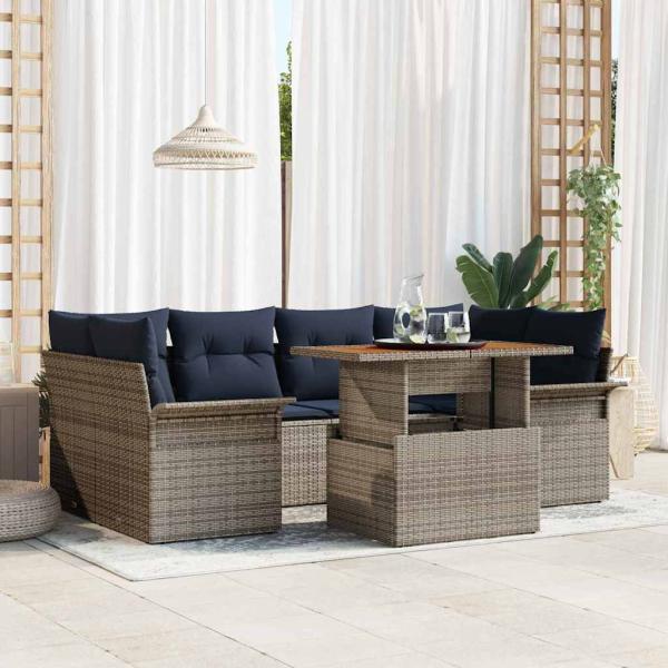 ARDEBO.de - Garten-Sofa-Set mit Kissen 7 pcs Grau und Marineblau