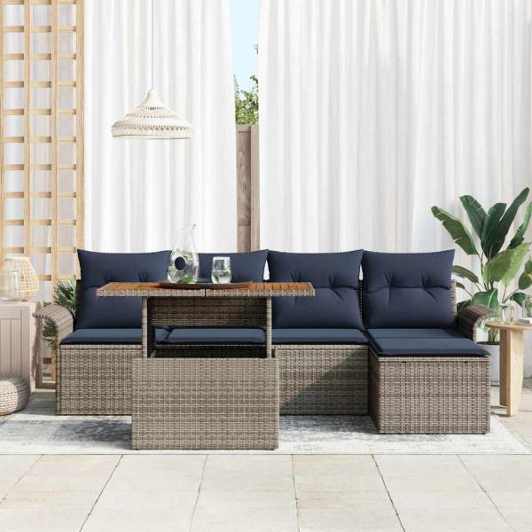 Garten-Sofa-Set mit Kissen 6 pcs Grau und Marineblau