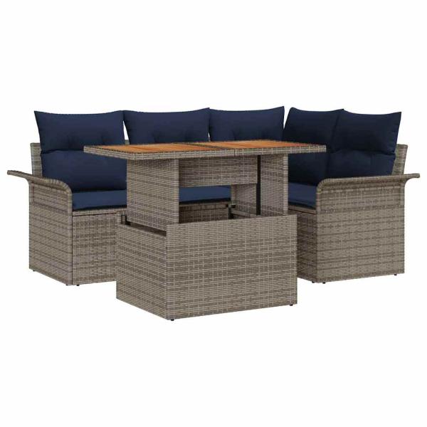 Garten-Sofa-Set mit Kissen 5 pcs Grau und Marineblau