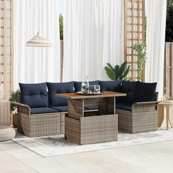ARDEBO.de - Gartensofa-set mit Kissen 6 pcs Grau und Marineblau Poly-Rattan