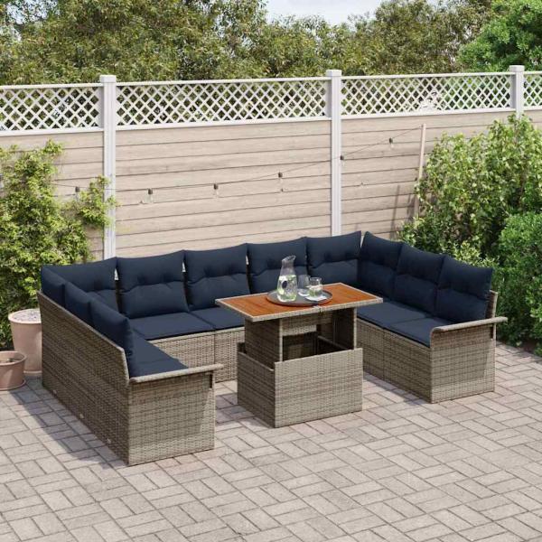 Garten-Sofa-Set mit Kissen 10 pcs Grau und Marineblau