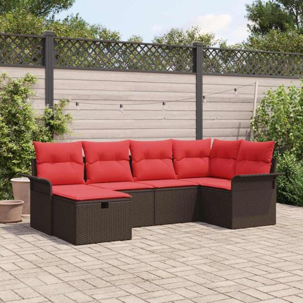 ARDEBO.de - Gartensofa-set 6 Stk. Braun und Rot Poly-Rattan