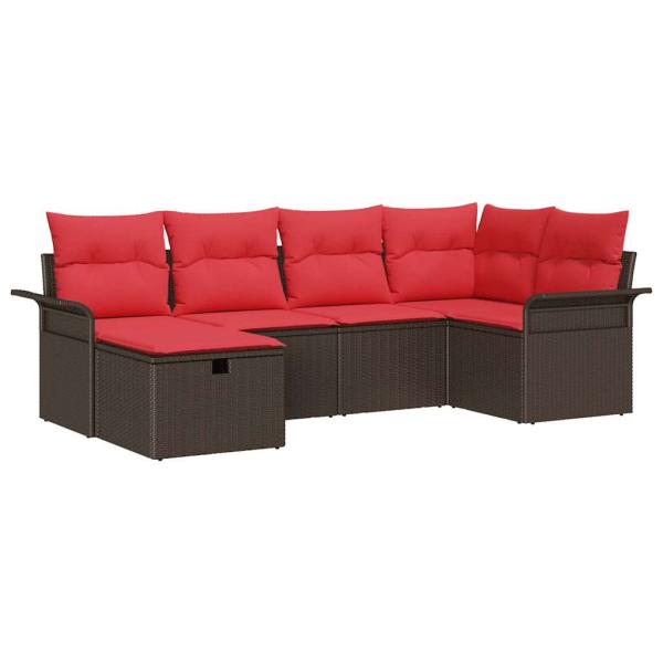 Gartensofa-set 6 Stk. Braun und Rot Poly-Rattan