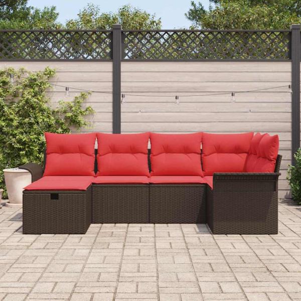 Gartensofa-set 6 Stk. Braun und Rot Poly-Rattan