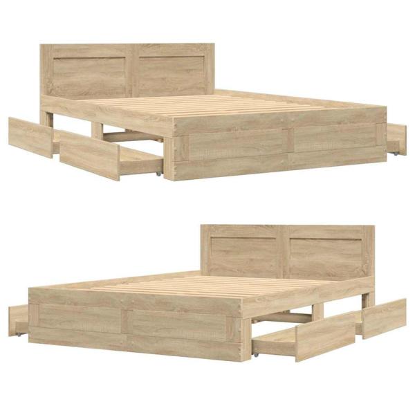 Bettrahmen mit Schubladen Sonoma 137 x 188 cm Holzwerkstoff
