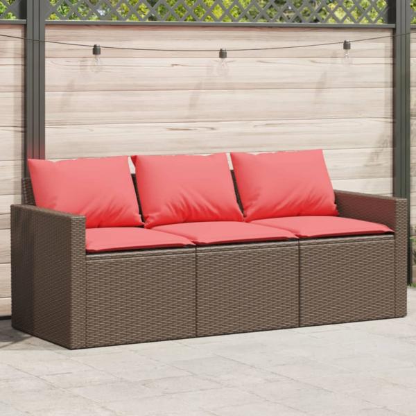 ARDEBO.de - Gartensofa mit Kissen 3-Sitzer Braun Poly Rattan