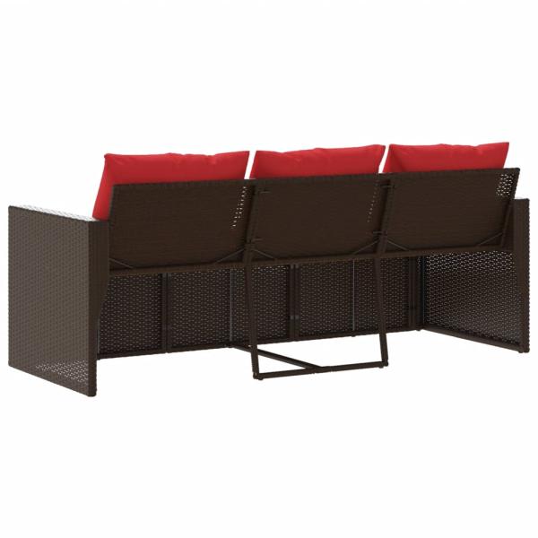 Gartensofa mit Kissen 3-Sitzer Braun Poly Rattan