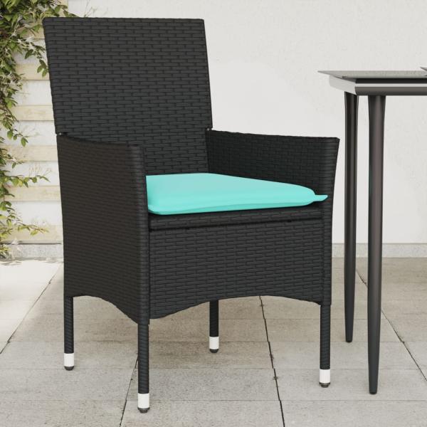 ARDEBO.de - Gartenstühle mit Kissen 2 Stk. Schwarz Poly Rattan