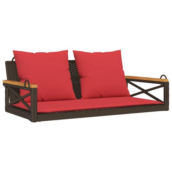 Hängebank mit Kissen Braun 109x62x40 cm Poly Rattan