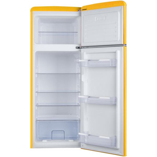 Amica KGC 15633 Y Retro-Kühl-Gefrierkombination, 55 cm breit, 144 cm hoch, 206 L, Automatische Abtauung, FrostControl, 3 Ablagen, honey yellow