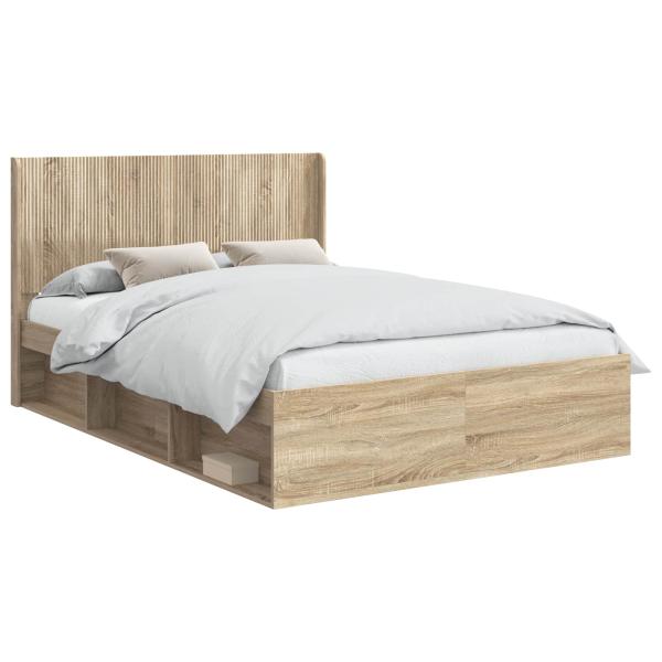 Bettgestell mit Stauraum und Kopfteil 2 Stk. Holzwerkstoff