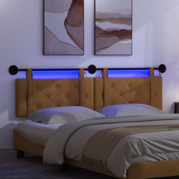 Hängendes Kopfteil Mit LED Licht Braun Samt