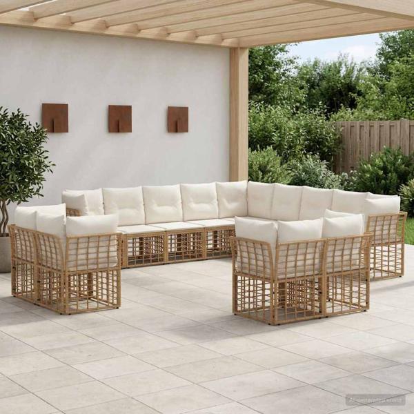 ARDEBO.de - Outdoor-Sofagarnitur Natürlich und Cremweiß Polyester