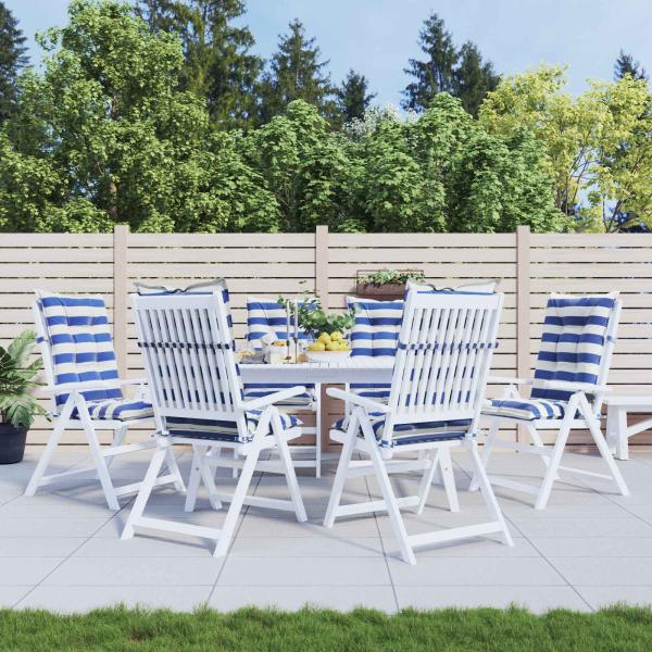 ARDEBO.de - Outdoor-Kissen 6 Stück Blau und Weiß 120 x 50 x 7 cm Stoff