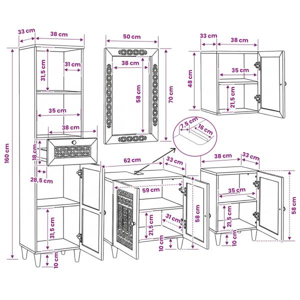 Badezimmermöbel-Set mit Schubladen 5 pcs Braun Holzwerkstoff