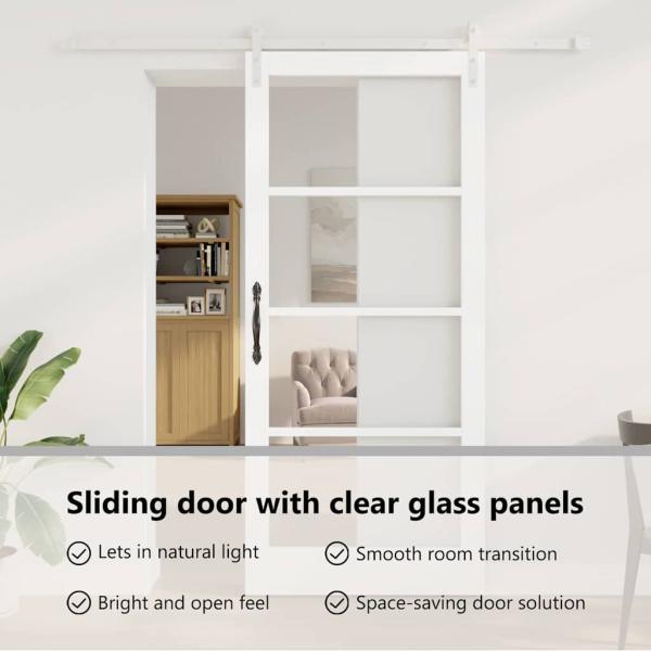 Schiebetür ORKDAL Weiß 93 x 211 cm Massivholz Kiefer und Glas