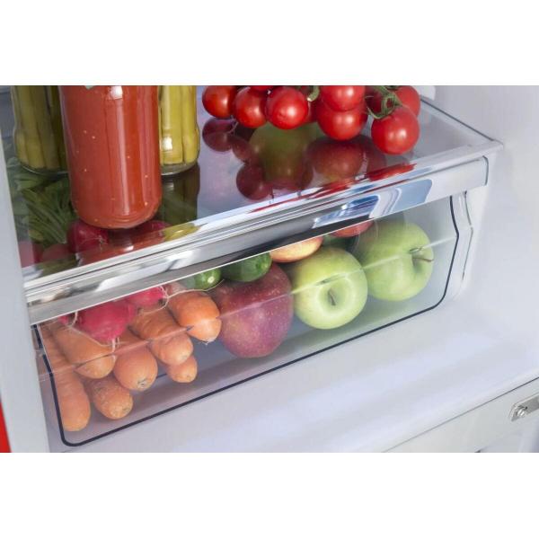 Amica KGCR 387 100 R Retro Kühl-Gefrierkombination, 55cm breit, 244 L, Automatische Abtauung, LED-Beleuchtung, Flaschengitter, rot