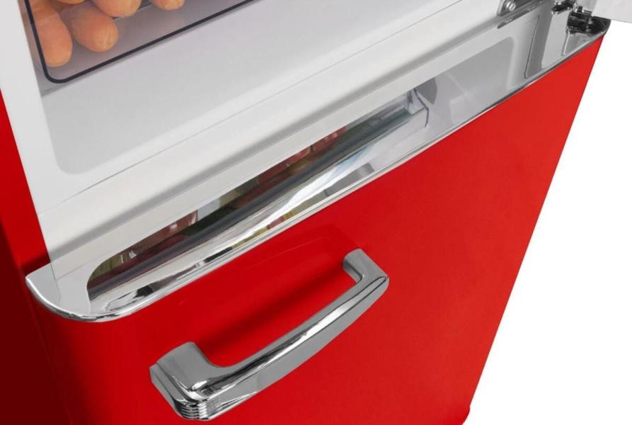 Amica KGCR 387 100 R Retro Kühl-Gefrierkombination, 55cm breit, 244 L, Automatische Abtauung, LED-Beleuchtung, Flaschengitter, rot