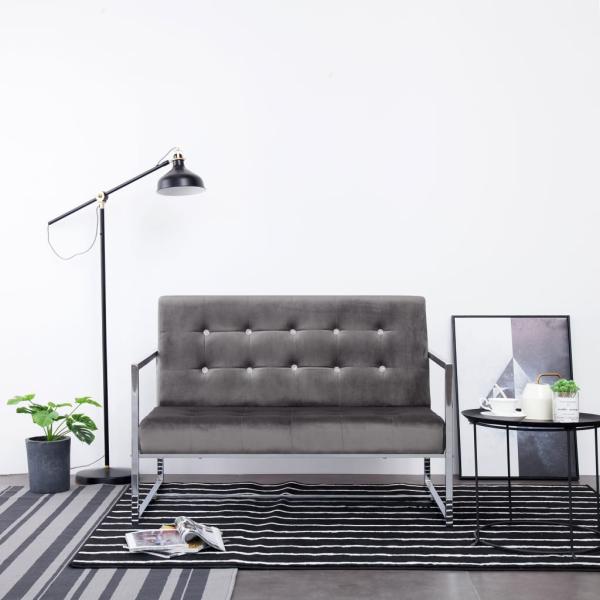 ARDEBO.de - 2-Sitzer-Sofa mit Armlehnen Dunkelgrau Chrom und Samt