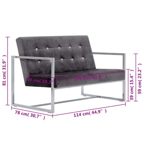 2-Sitzer-Sofa mit Armlehnen Dunkelgrau Chrom und Samt