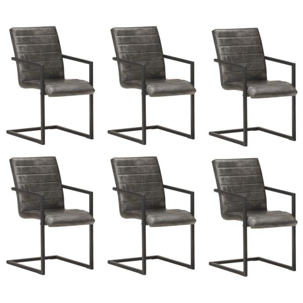 ARDEBO.de - Freischwinger 6 Stk. Grau Echtleder