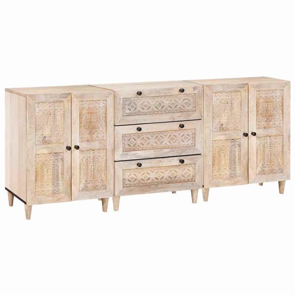 ARDEBO.de - Sideboard 3 pcs Weiß 180 x 33,5 x 75 cm massives Mangoholz