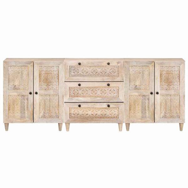 Sideboard 3 pcs Weiß 180 x 33,5 x 75 cm massives Mangoholz