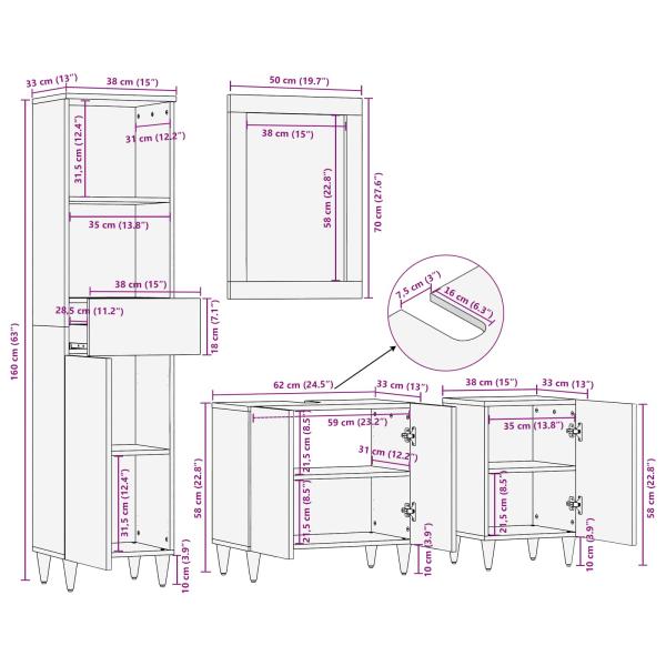 Badezimmermöbel-Set mit Schubladen 4 pcs Weiß Holzwerkstoff