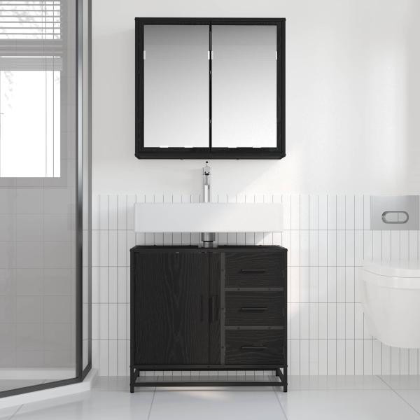 Badezimmermöbel-Set 2 stk. Schwarz Eichen-Optik 65 x 33 x 60 cm