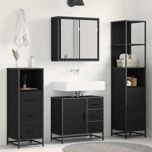 ARDEBO.de - Badezimmermöbel-Set 4 Stk. Schwarz Eichen-Optik Holzwerkstoff