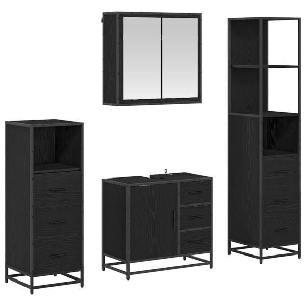 Badezimmermöbel-Set 4 Stk. Schwarz Eichen-Optik Holzwerkstoff