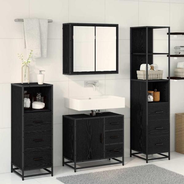 Badezimmermöbel-Set 4 Stk. Schwarz Eichen-Optik Holzwerkstoff
