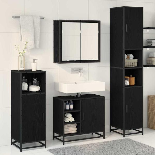 Badezimmermöbel-Set 3 stk. Schwarz Eichen-Optik 65 x 33 x 60 cm