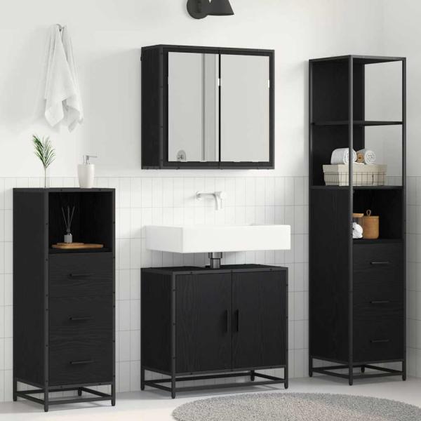 ARDEBO.de - Badezimmermöbel-Set 4 Stk. Schwarz Eichen-Optik Holzwerkstoff