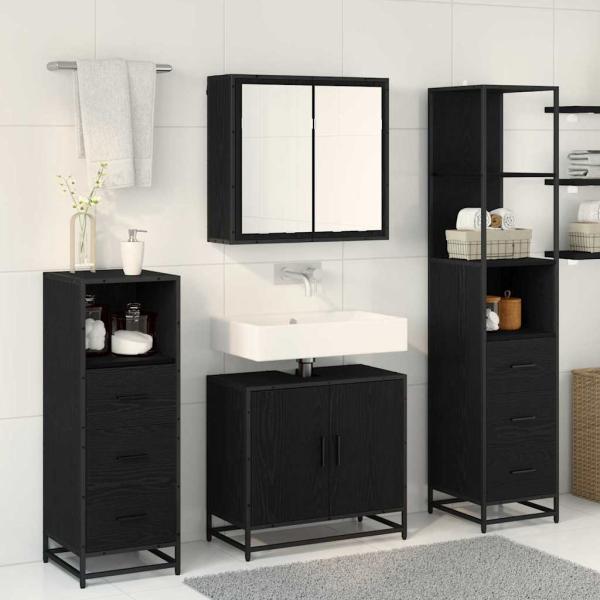 Badezimmermöbel-Set 4 Stk. Schwarz Eichen-Optik Holzwerkstoff