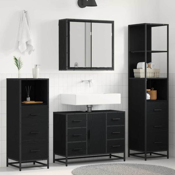 ARDEBO.de - Badezimmermöbel-Set 3 stk. Schwarz Eichen-Optik 80 x 33 x 60 cm