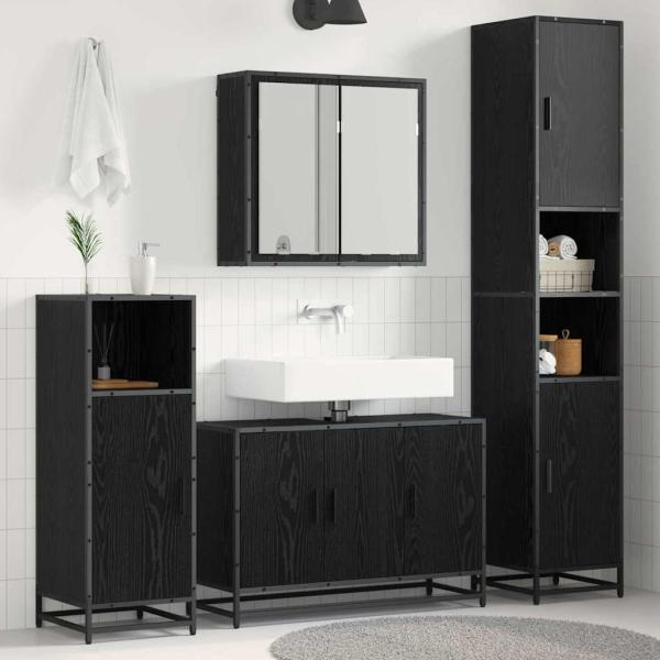 ARDEBO.de - Badezimmermöbel-Set 3 stk. Schwarz Eichen-Optik 90 x 33 x 60 cm