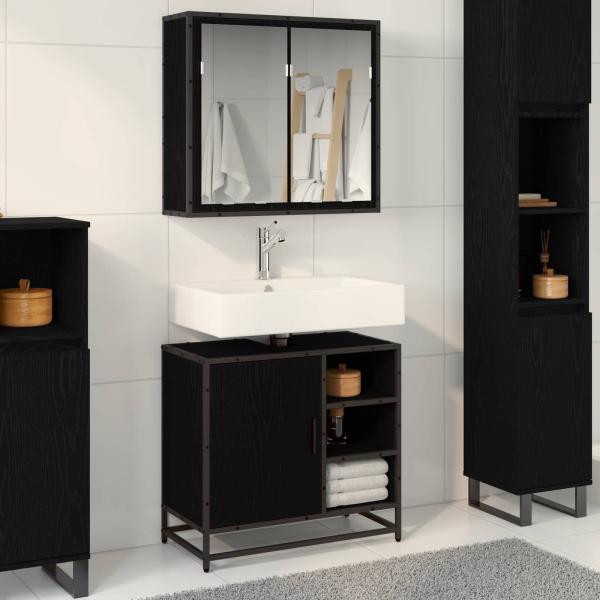 ARDEBO.de - Badezimmermöbel-Set 2 stk. Schwarz Eichen-Optik 65 x 33 x 60 cm