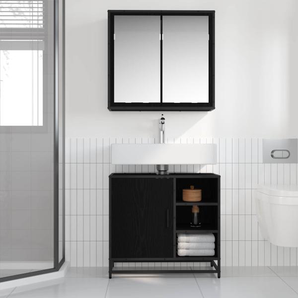 Badezimmermöbel-Set 2 stk. Schwarz Eichen-Optik 65 x 33 x 60 cm
