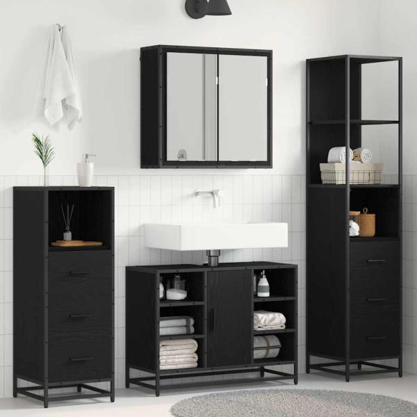 ARDEBO.de - Badezimmermöbel-Set 3 stk. Schwarz Eichen-Optik 80 x 33 x 60 cm