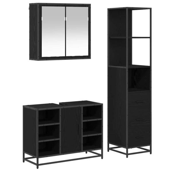 Badezimmermöbel-Set 3 stk. Schwarz Eichen-Optik 80 x 33 x 60 cm