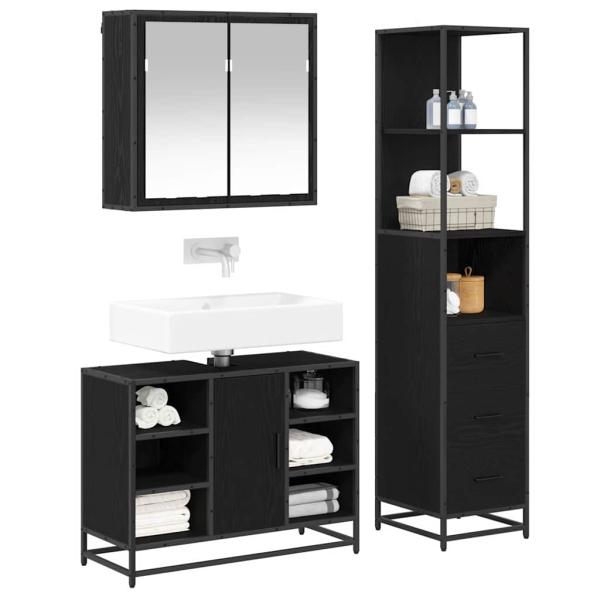 Badezimmermöbel-Set 3 stk. Schwarz Eichen-Optik 80 x 33 x 60 cm