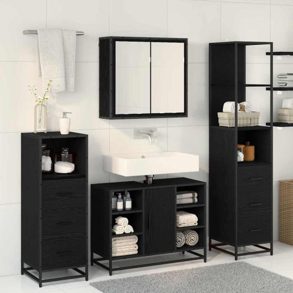 Badezimmermöbel-Set 3 stk. Schwarz Eichen-Optik 80 x 33 x 60 cm